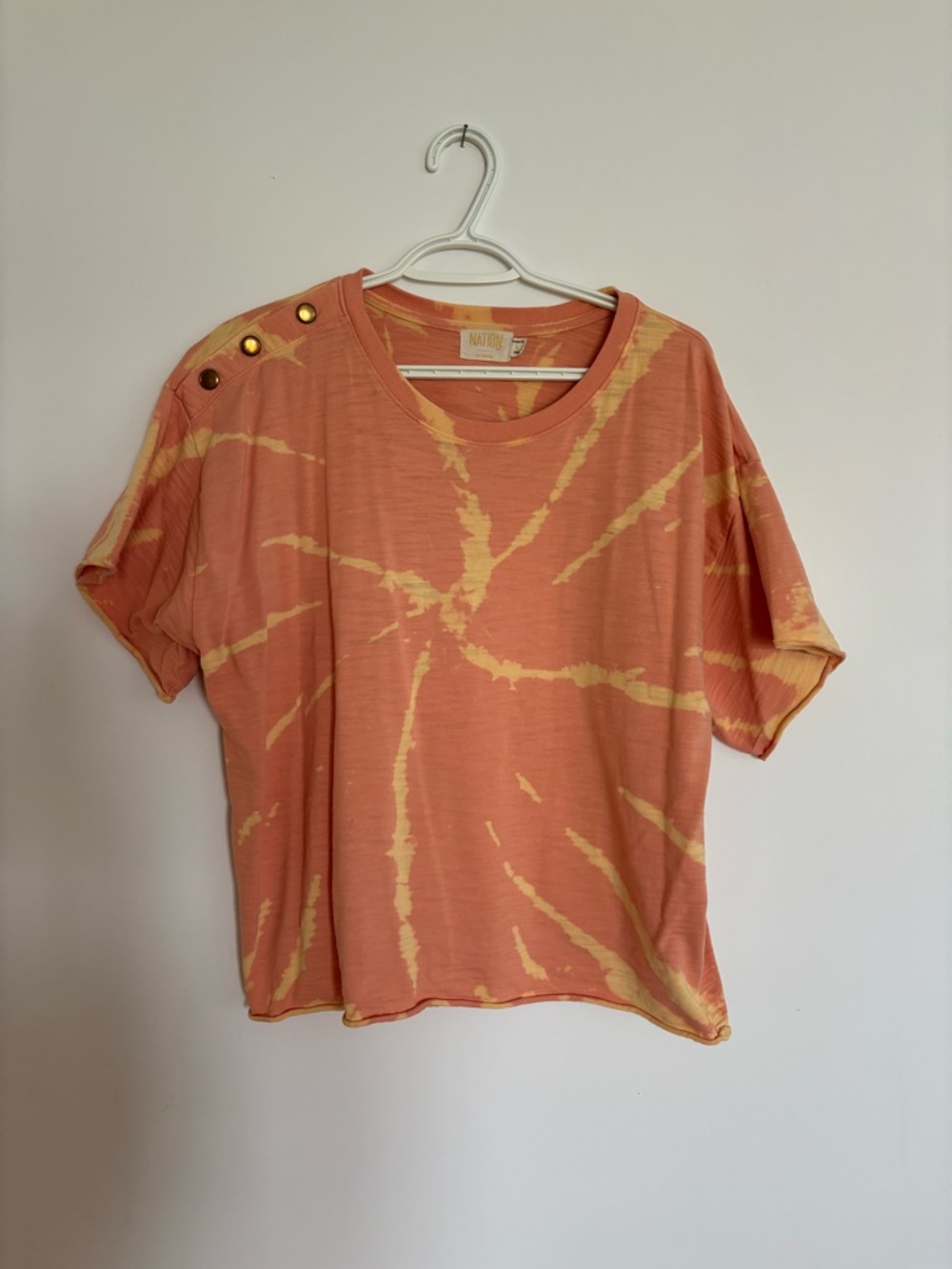 Nation LTD Orange Yellow Tie-Dye Button Shoulder Tee